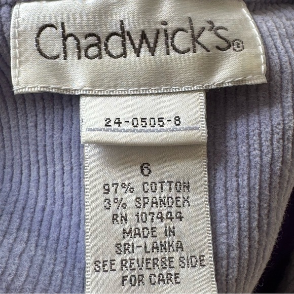 CHADWICK’S Ladies’ fitted periwinkle / lilac corduroy jean jacket, size S - Picture 4 of 7